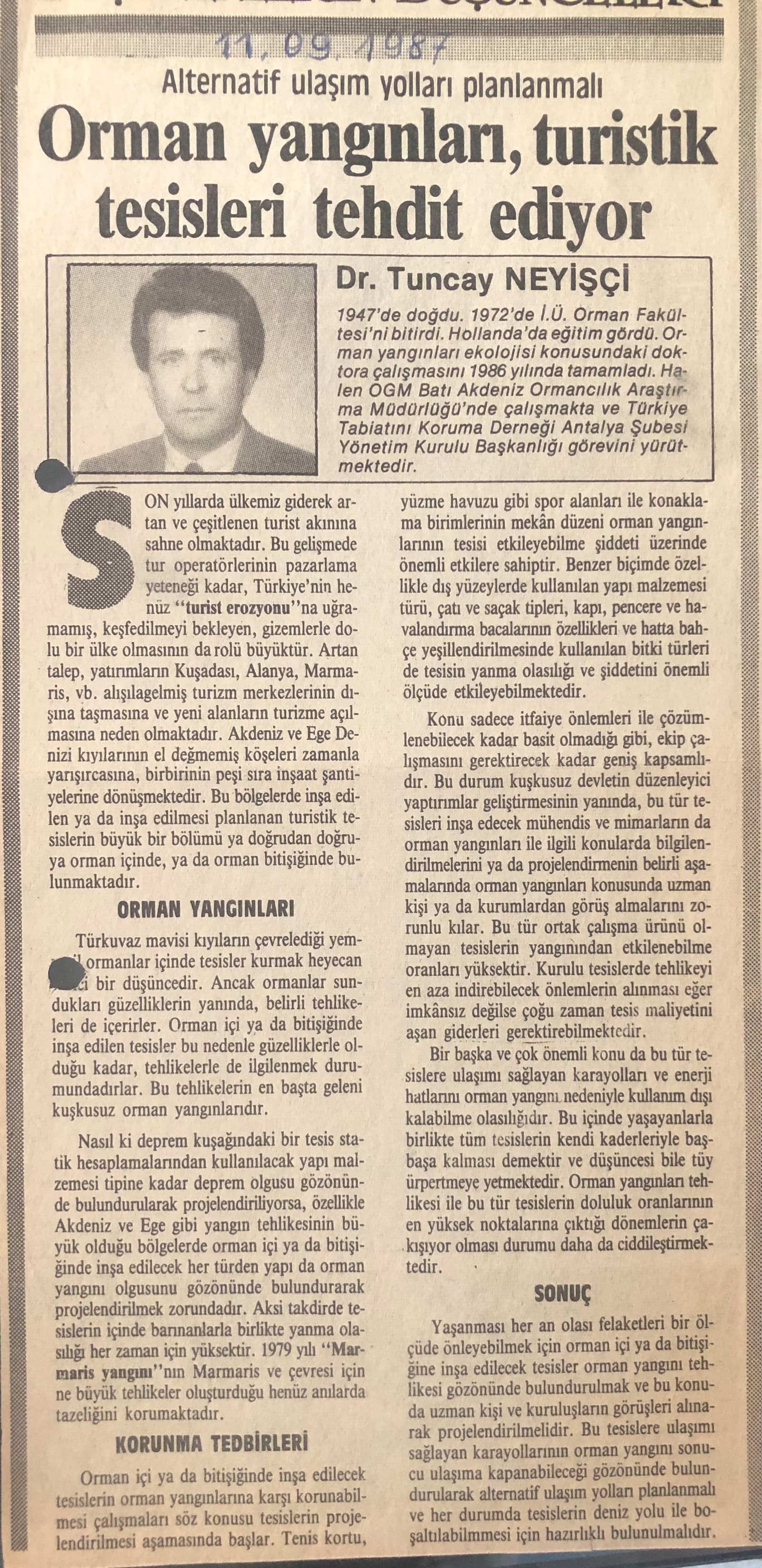 Tuncay Neyiş&ccedil;i_Orman Yangınları Yazısı