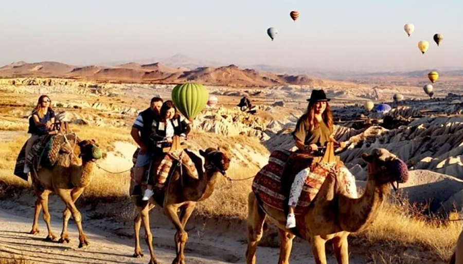 Kapadokya’da turistleri taşıyan deve bayıldı