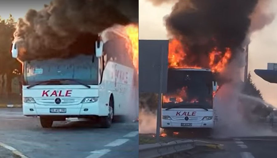 Yolcu otobüsünde yangın