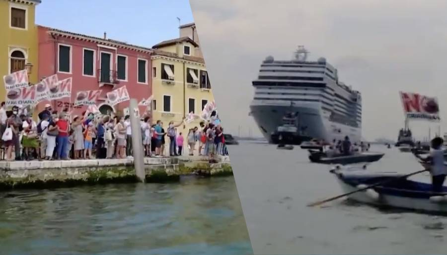 Venedik'te kruvaziyer gemisine protestosu