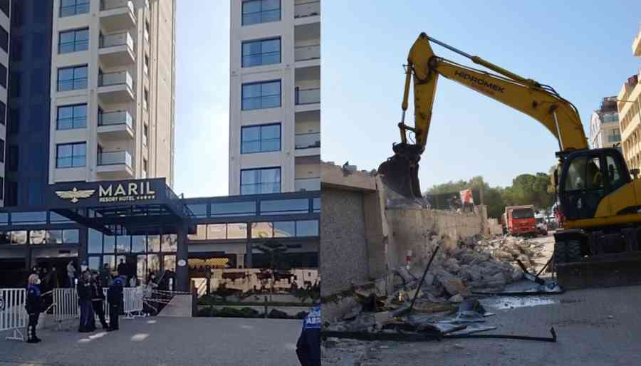 Marıl Resort Otelin kaçak bölümleri yıkılıyor