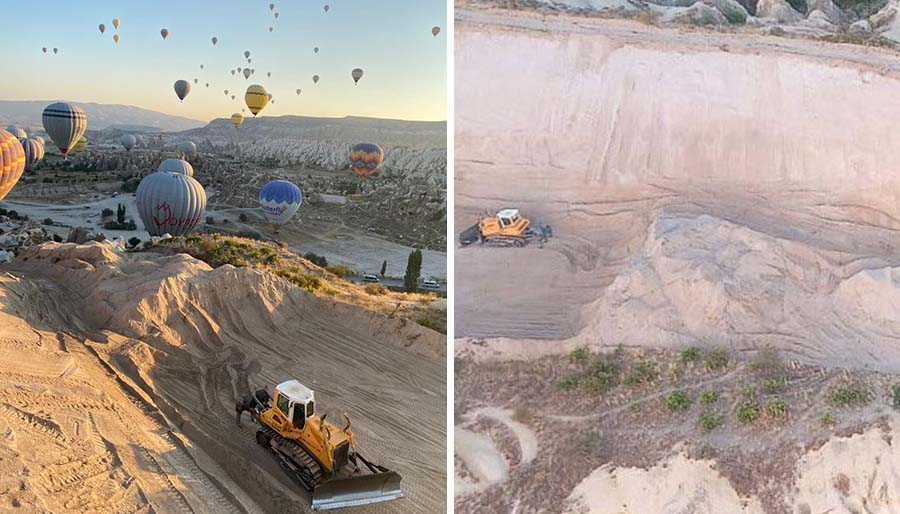 Kapadokya’da yol yapımı için peri bacalarının yıkıldığı iddia edildi