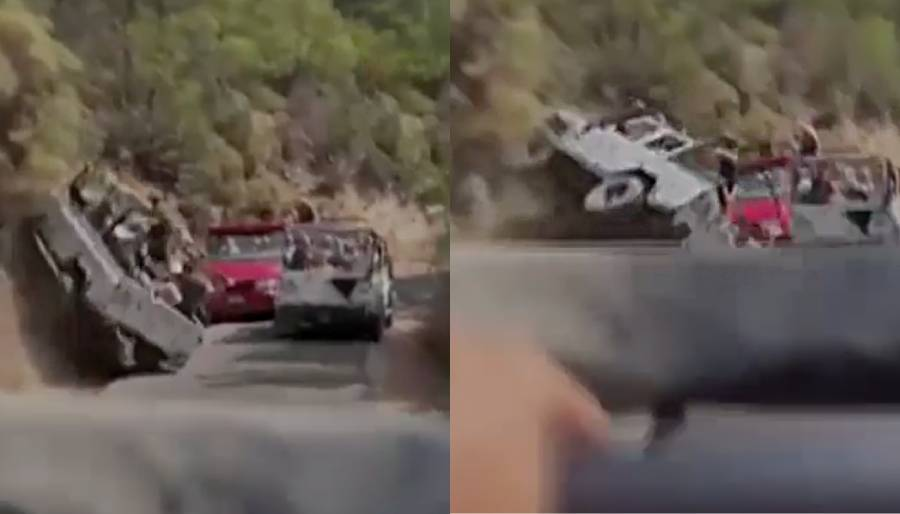 Turistleri taşıyan safari cipi devrildi