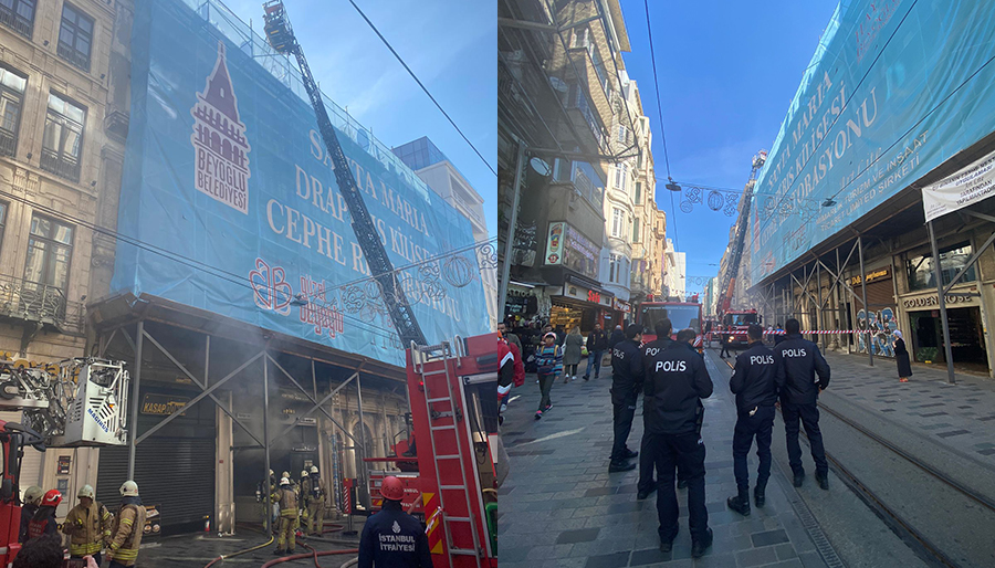 İstiklal Caddesindeki restoranda yangın, alevler kiliseye de sıçradı