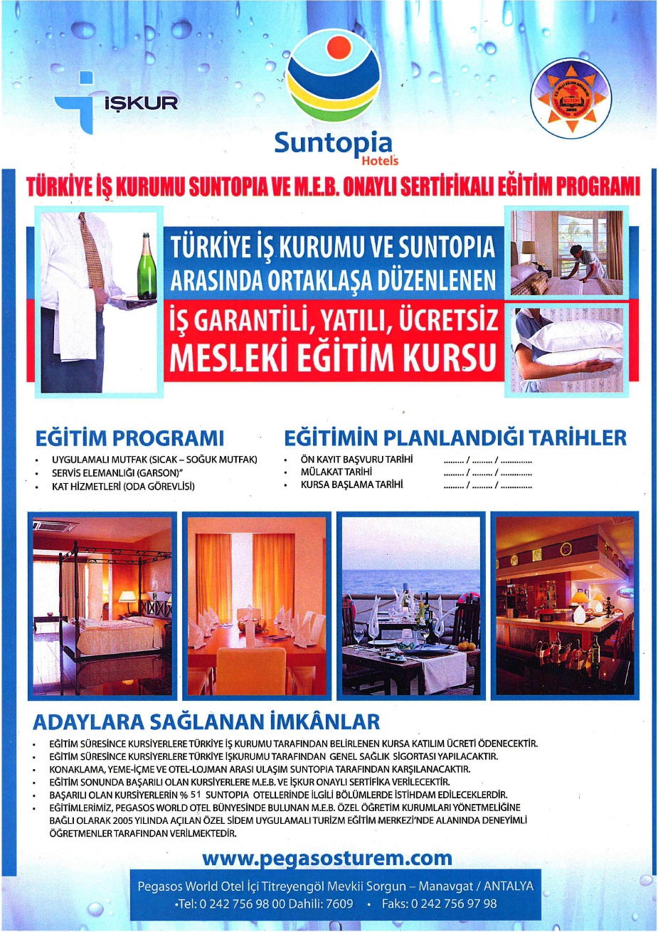 Suntopia İŞKUR işbirliği ile Sidem Turizm Eğitim Merkezi eğitimleri başlıyor
