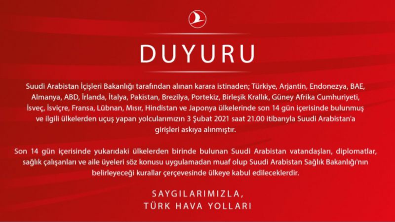 T&uuml;rk Hava Yolları Duyuru