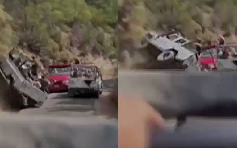 Turistleri taşıyan safari cipi devrildi