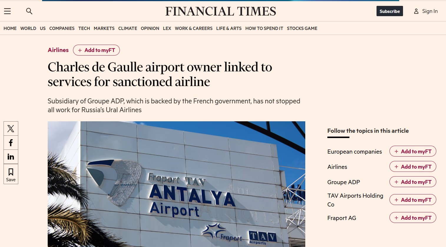 Financial Times'ta yer alan TAV ile ilgili haber