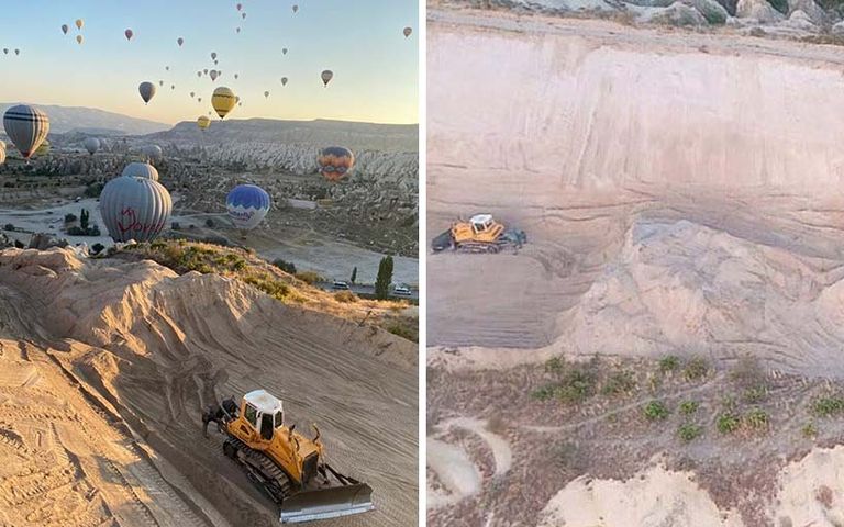 Kapadokya’da yol yapımı için peri bacalarının yıkıldığı iddia edildi