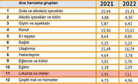 Enflasyon sepetinde lokanta ve otellerin ağırlığı arttı