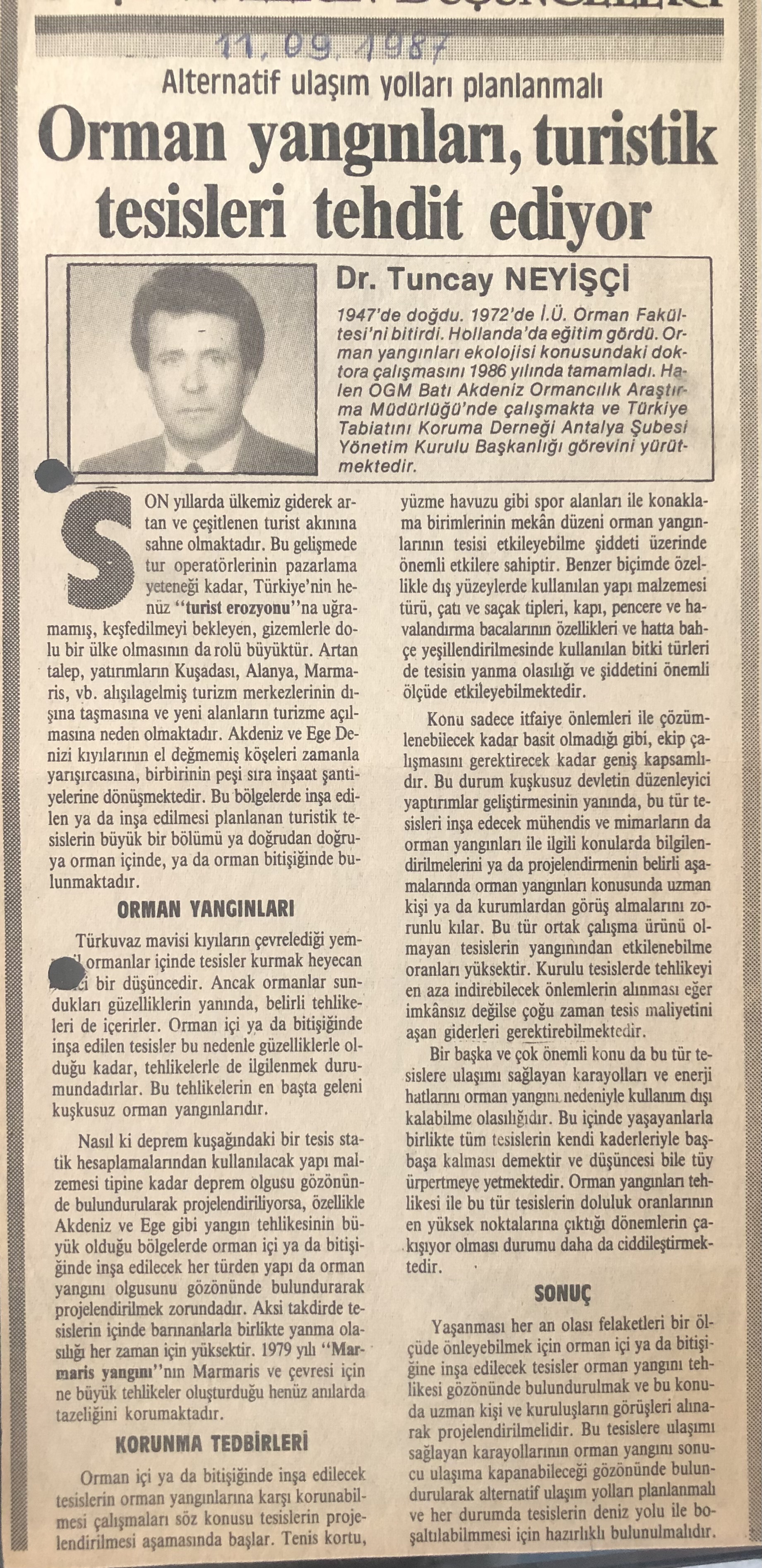 Tuncay Neyişçi_Orman Yangınları Yazısı