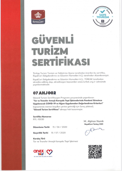 Anex Tour Güvenli Turizm Sertifikası